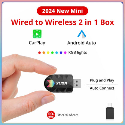 XUDA 2-in-1 Wireless CarPlay & Android Auto Mini Box - Plug & Play, Automatic Connection for 99% of Cars