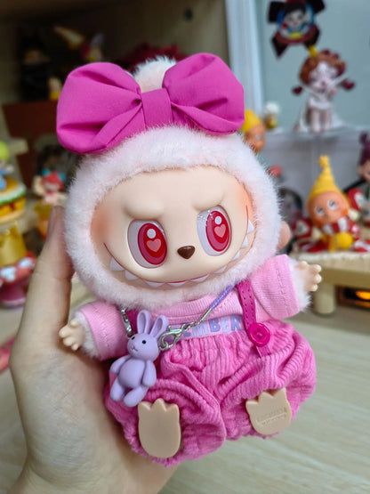 Original 17cm Labubu Doll Clothes — Macaron Cute Outfit with Hair Accessories, DIY Plush Doll Gift
