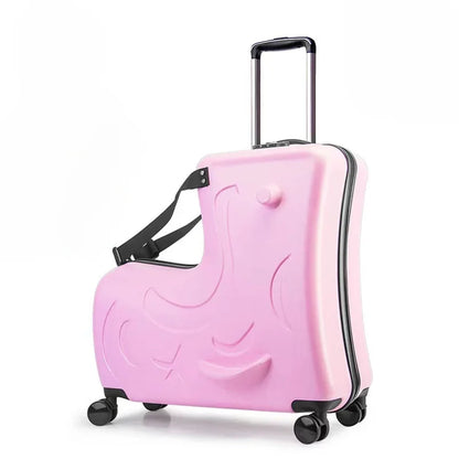 Kids Scooter Ride-On Suitcase – 360° Wheel Luggage with Pedal, Handrail, Removable Seat Belt, 20/24 Inch Cabin Bag