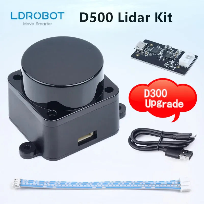 LDROBOT D500 360° Lidar Scanner — TOF Laser Radar 30000Lux, ROS1/ROS2 Compatible, Indoor & Outdoor Replacement for D300 Kit