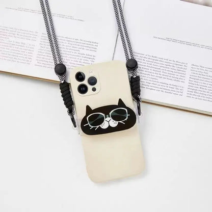 Cute Cartoon Cat & Dog Phone Lanyard – Adjustable Crossbody Shoulder Strap, Back Clip Hanging for Universal Mobile Phones