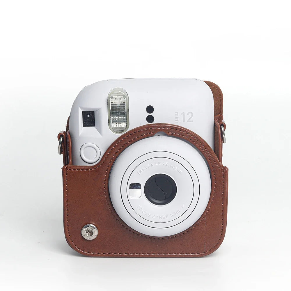 Retro Soft Mini Camera Case - PU Leather Cover with Shoulder Strap for Instax Mini 12