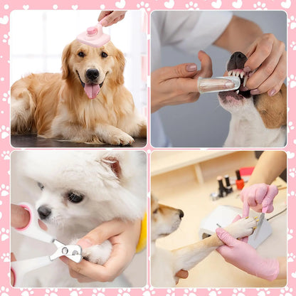 8-Piece Dog Grooming Set: Self-Cleaning Brush, Nail Clippers, Flea Comb, Shampoo Bath Brush, Pet Care Essentials