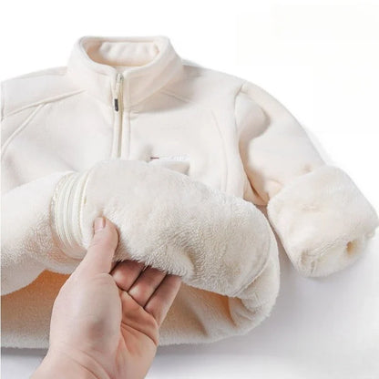 Women’s Lamb Velvet Zip-Up Jacket - Warm Embroidered Stand Collar Casual Sweatshirt