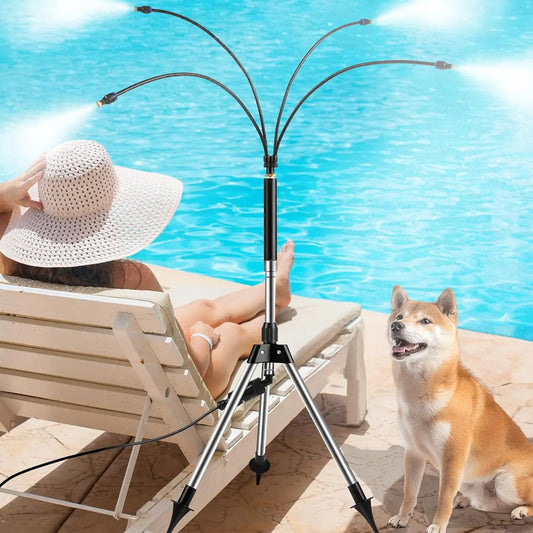 Outdoor Standing Misting System for Patio – Adjustable Height 3.2–4.1FT with Filter, 26.5FT Portable Water Mister Line for Cooling Garden & Yard