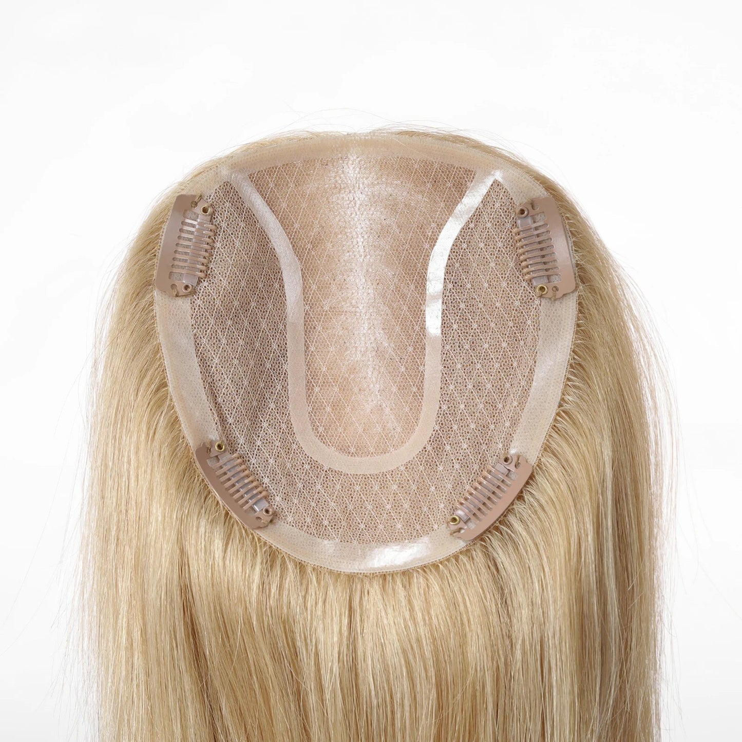 14" Gray Blonde Human Hair Topper – Mono Lace Base, 4 Clips, Natural Look for Thinning Hair