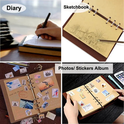 Retro Leather Notebook & Journal – Agenda Binder, Sketchbook with Replaceable Kraft Paper, 14x10cm, Korean Stationery