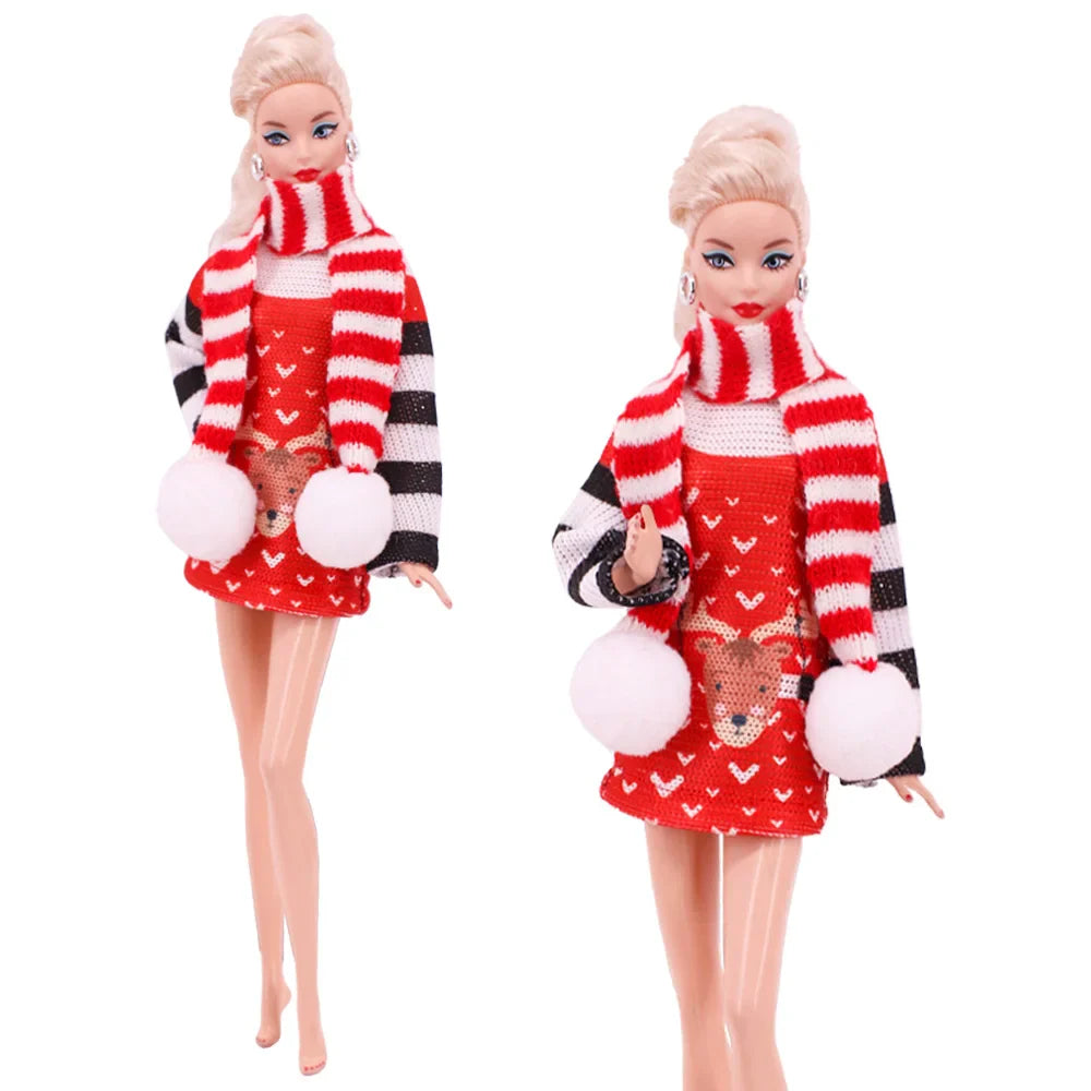 Doll Christmas Sweater & Scarf – 11.8 Inch 1/6 BJD Doll Clothes Accessories for Girls