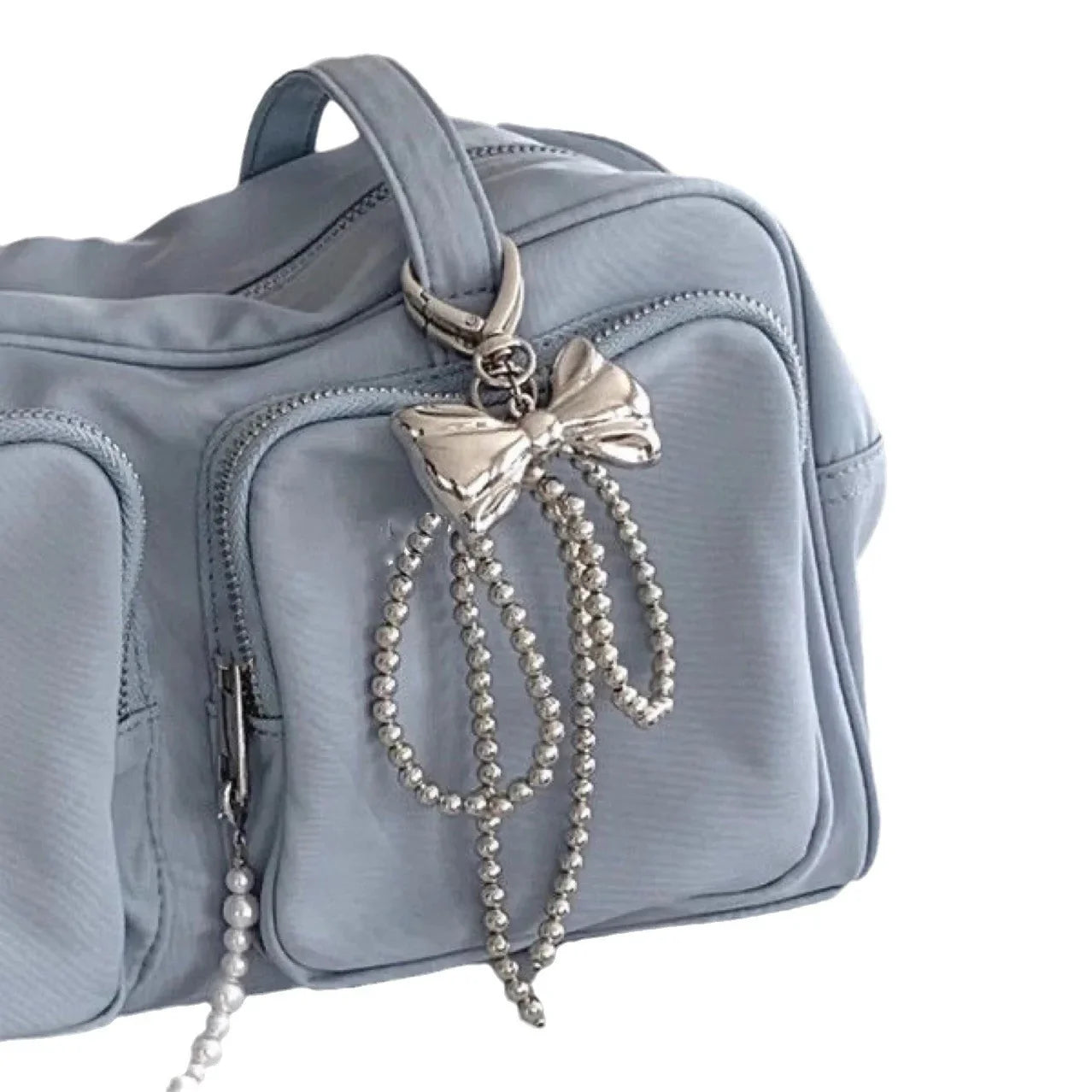 Cute Pearl Beaded Bowknot Keychain — Metal Bow Pendant Bag Charm for Women & Girls