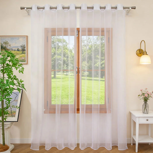 White Solid Color Filter Curtains – Grommet Drapes for Bedroom, Living Room, Balcony & Holiday Decor