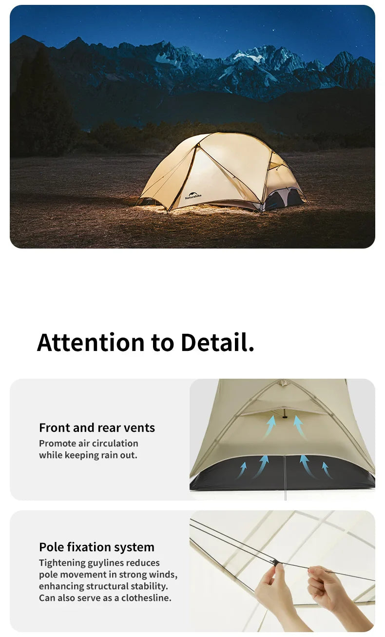 Naturehike Mongar UL Hiking Tent – 1-2 Person Ultralight Waterproof 15D Nylon Backpacking Tent