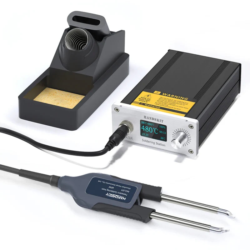 T12 Soldering Station – STM 32 Chip, OLED Display, Adjustable Temp, Auto Sleep, 5pin Soldering Iron & Tweezers Handle