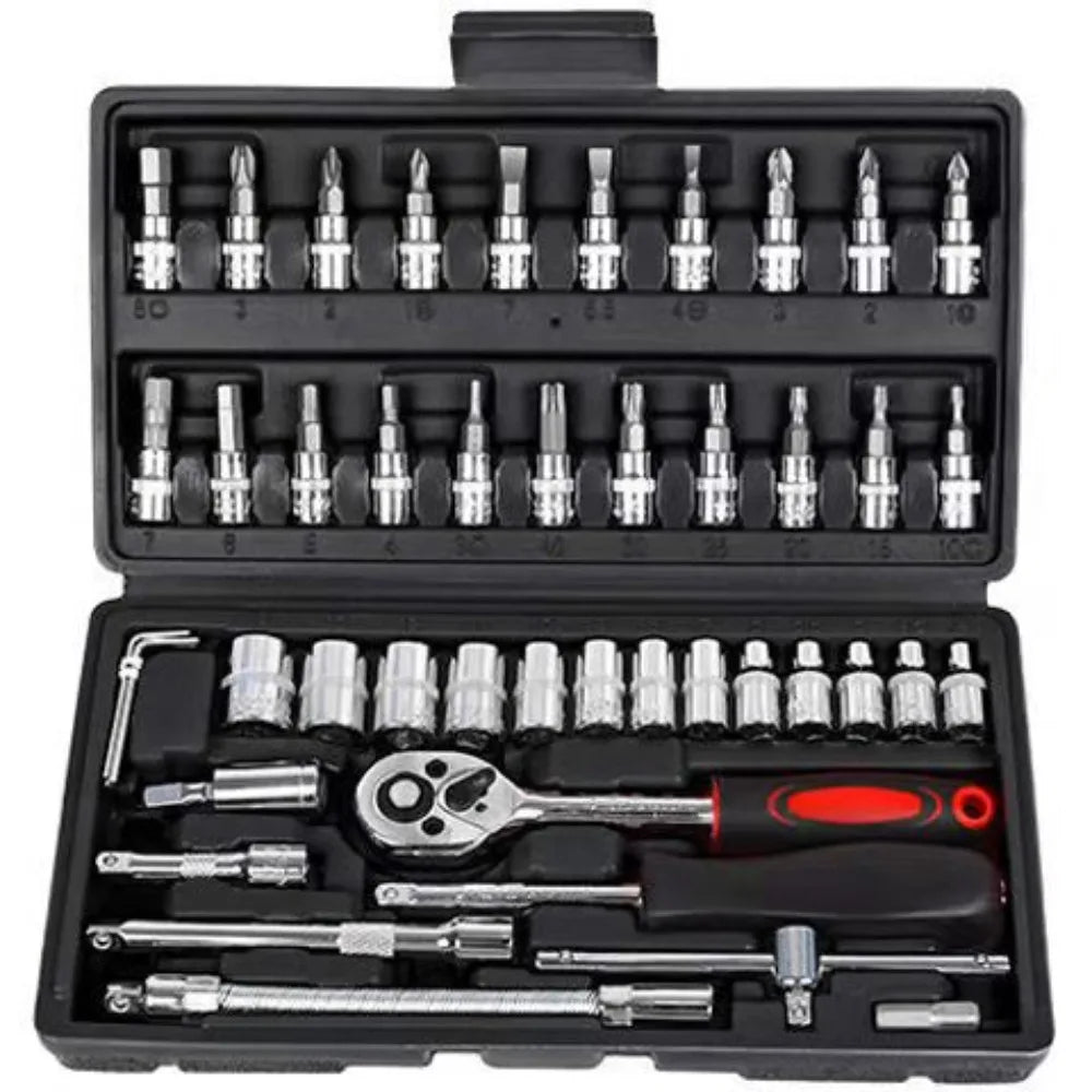 46-Piece Auto Repair Ratchet Wrench Tool Set – Vehicle Socket & Maintenance Toolbox Kit