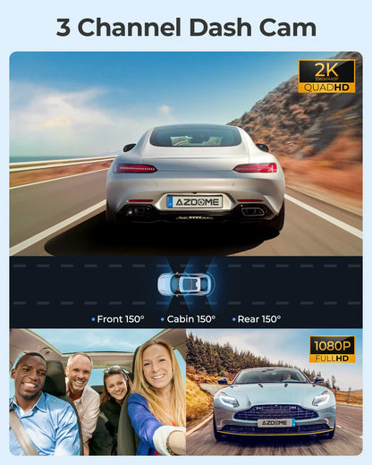 AZDOME M550 Pro 4K Car DVR Dash Cam – WiFi 5.8GHz, Front/Cabin/Rear Cameras, GPS, Night Vision & Parking Monitor
