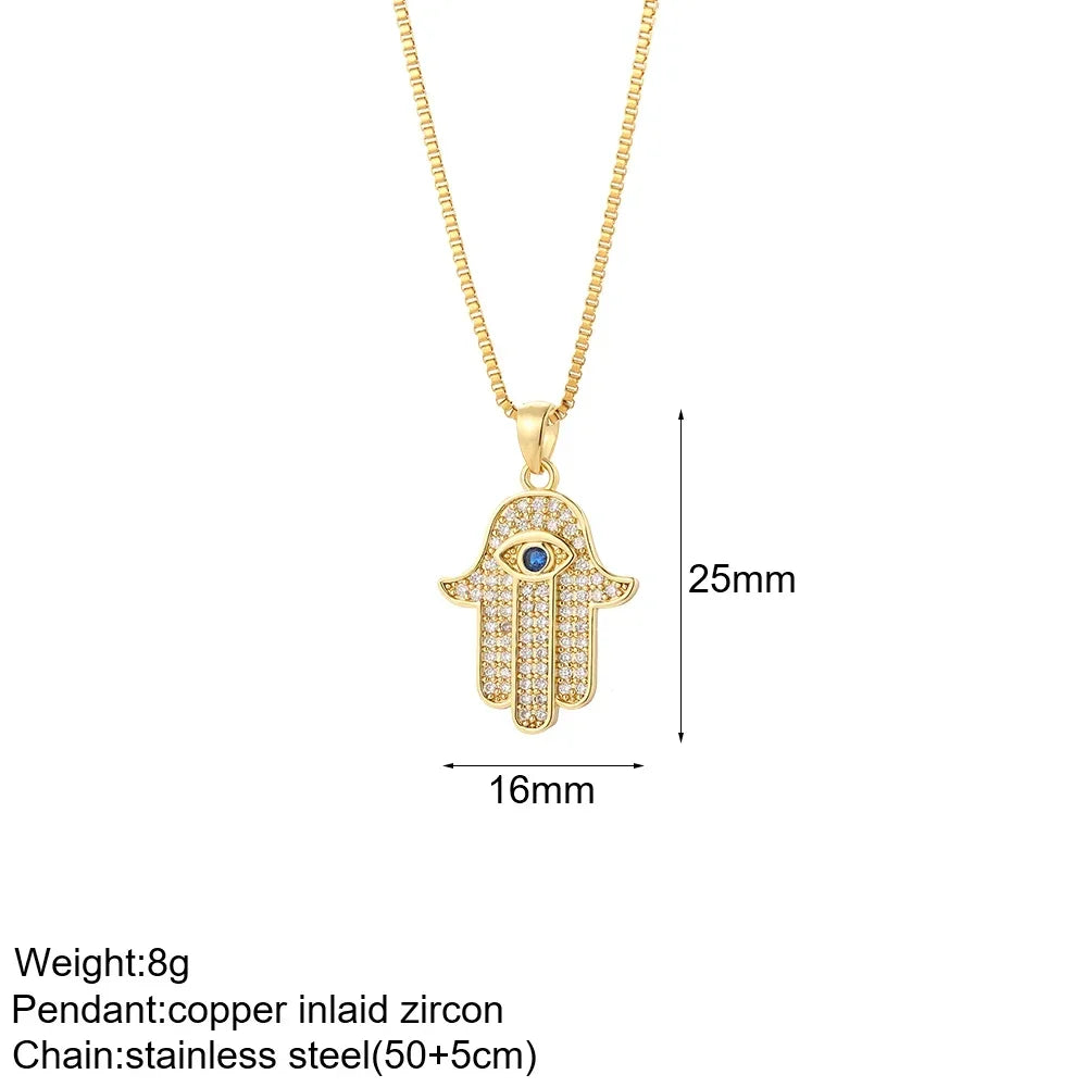 Heart Evil Blue Eye Sun Necklace – Cute Dog, Bee & Elephant Gold Pendant with Long Stainless Steel Chain for Women