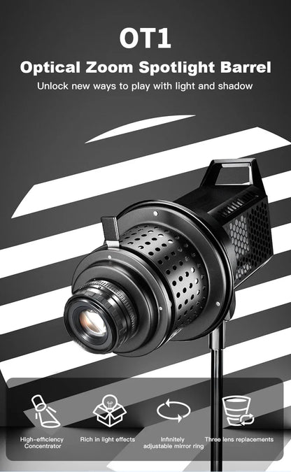 SOONPHO OT1 Bowens Mount Snoot with 50mm/85mm/150mm Lenses – Professional Photography Accessories for Godox Flash Light