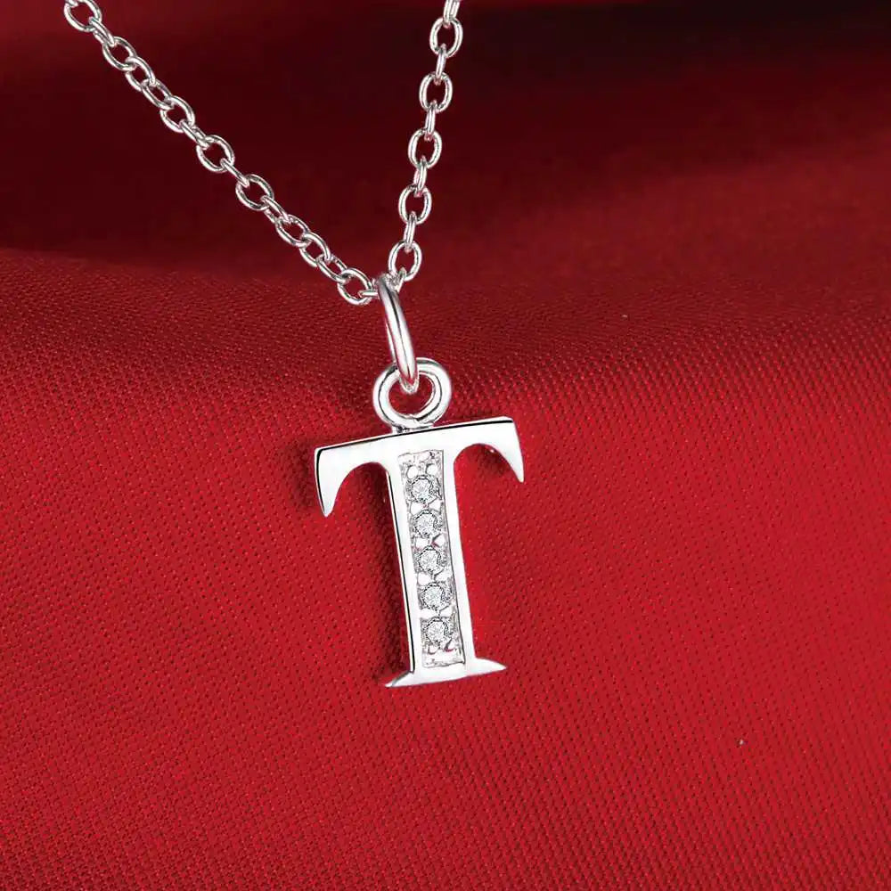 26 Letters 925 Sterling Silver Zircon Necklace Pendant – Personalized Alphabet Jewelry for Women | Elegant Wedding & Gift Accessory