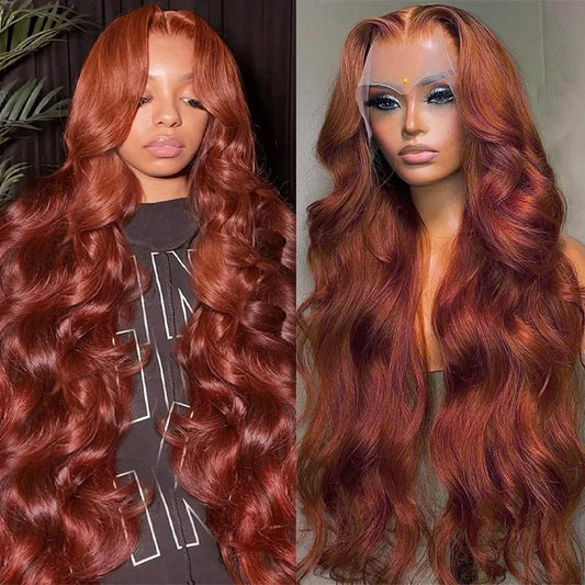 Reddish Brown 13x6 Lace Front Wig – Pre-Plucked 180% Density Body Wave, Auburn Colored Human Hair Lace Frontal Wig