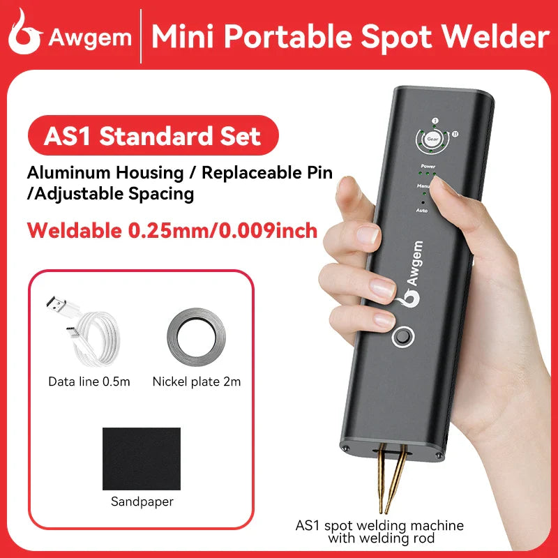 Awgem Portable Handheld Spot Welder – DIY Adjustable 99-Gear Welding Machine for 18650 Lithium Batteries