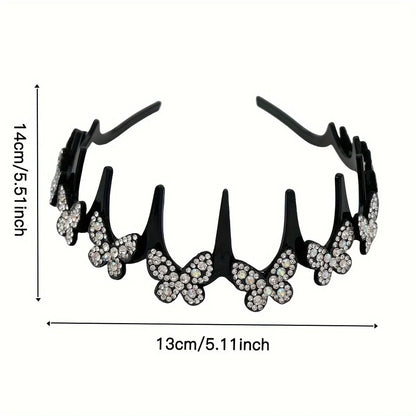 Rhinestone Butterfly Wavy Headband - Stylish Flyaway Hair Holder for Women & Teens