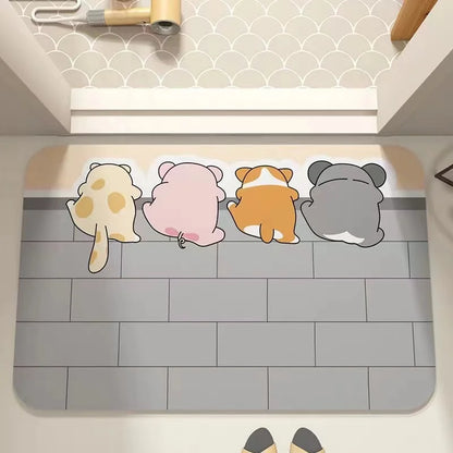 Cartoon Bathroom Diatomaceous Mud Floor Mat - Absorbent Foot Mat for Toilet, Sink & Bedroom, Soft Carpet