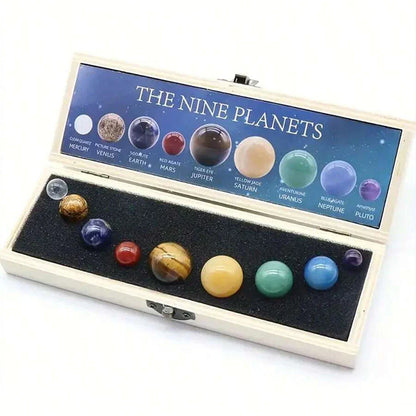 Solar System Crystal Gemstone Sphere Set – 9 Planet Stone Balls Galaxy Model for Home & Office Decor Gift
