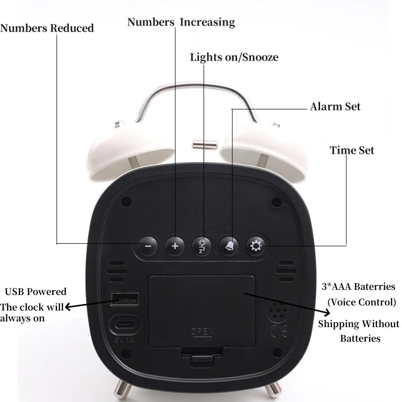 LED Digital Alarm Clock – Voice Control, Date & Temperature Display, Adjustable Brightness & Snooze, 12/24H Table Clock