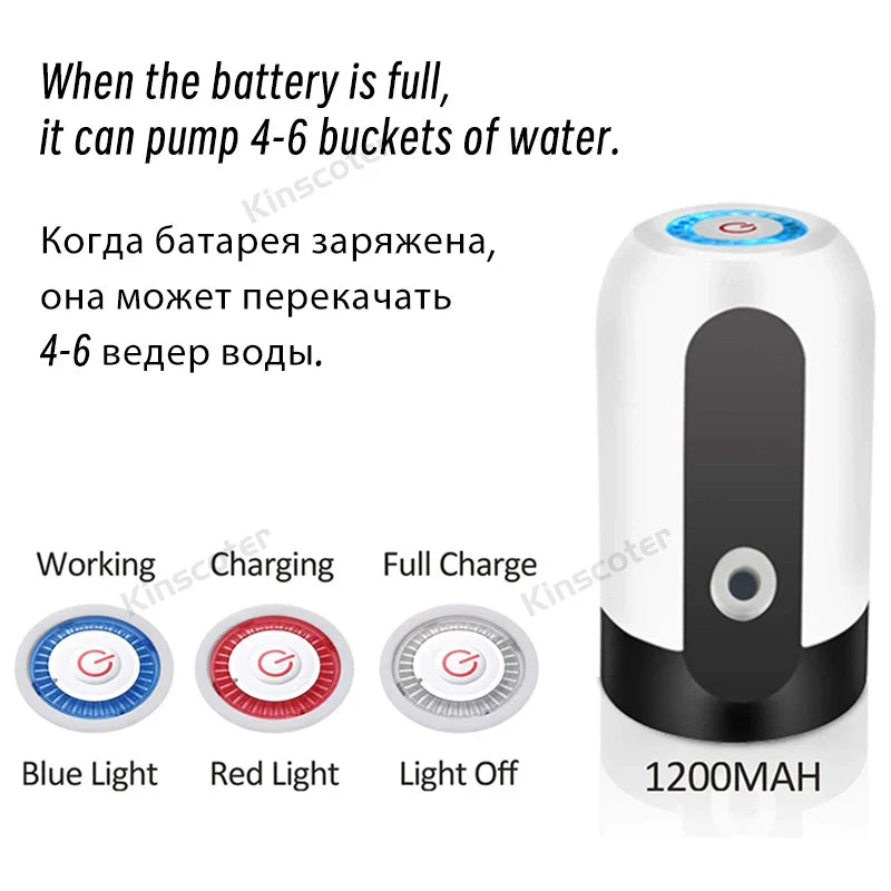 Portable Automatic Water Pump — USB Rechargeable Mini Electric Dispenser with Switch for 5-Gallon Bottles