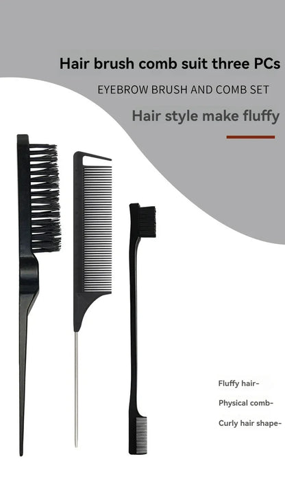 New Three-Piece Hair Brush Set – Sharp-Tail Comb, Three-Row Hair Comb, Steel Needle Mouse Tail Comb & Eyebrow Brush Tool