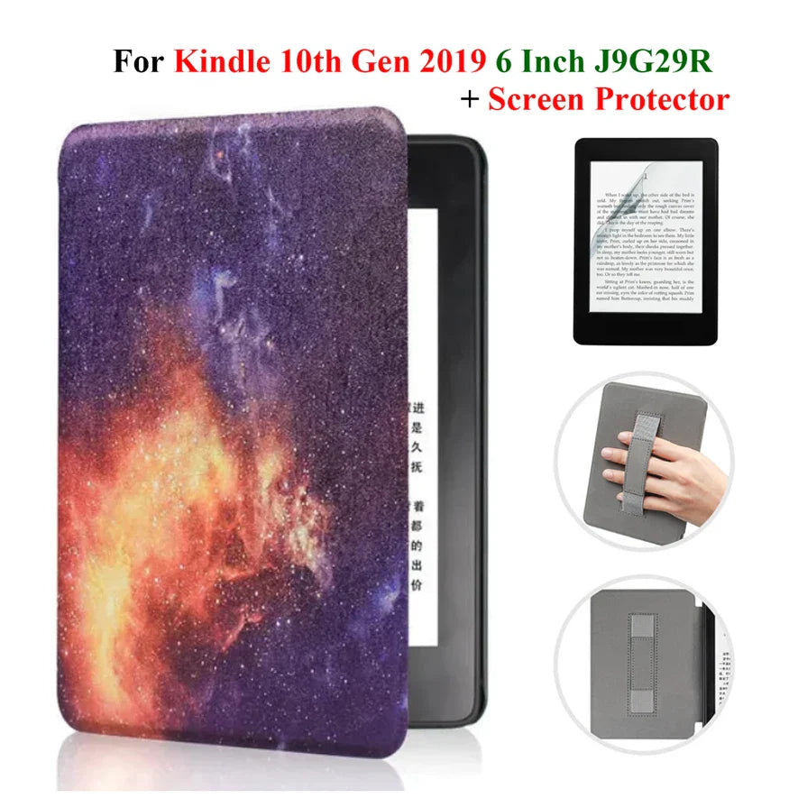 Kindle 10th Gen 6" Leather Case – Hand Strap & Screen Protector Cover with Wake/Sleep Function (2019, J9G29R)