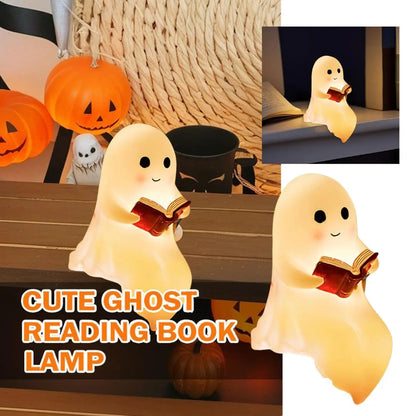 Cute Ghost Reading Book Lamp — Halloween Night Light for Bedroom, Adorable Ghost Decor for Book Lovers