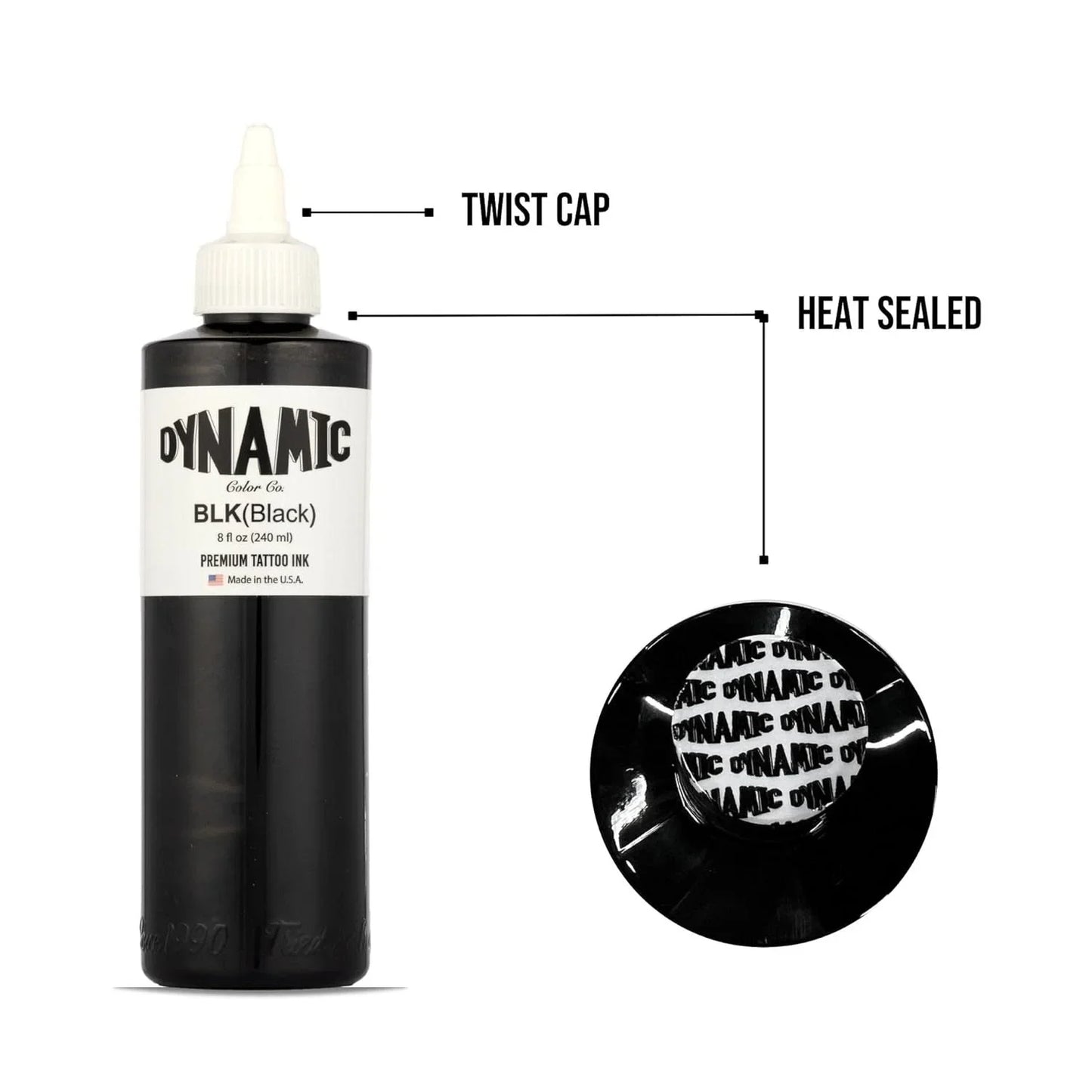 8oz Black Tattoo Ink – Original BLK Dynamic Triple Black Professional Pigment for Body Art.  240ML