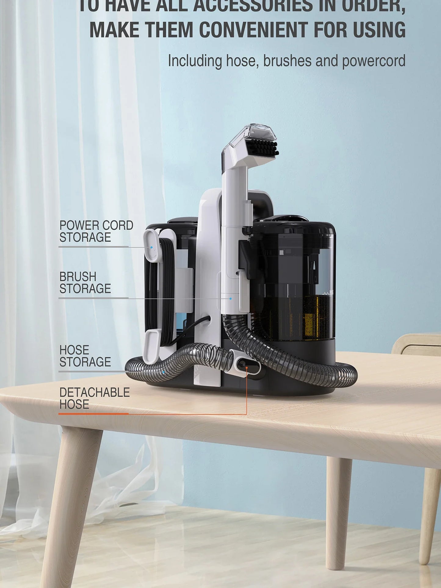 Mamnv Spot Cleaner - 600/450W Handheld Carpet Cleaner with 15/11KPa Suction, Integrated Spray Suction Machine for Sofas & Curtains