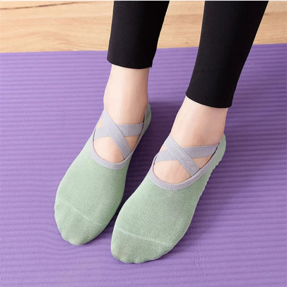 1 Pair Professional Women’s Yoga Socks – Silicone Anti-Slip Ballet and Pilates Socks, Breathable Bandage Dance Sports Socks
