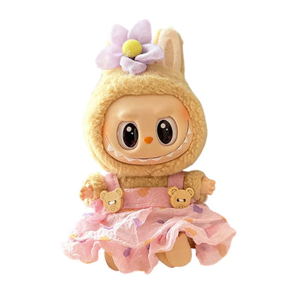 Labubu v1v2 Doll Clothes Outfit (15-17cm) – Sitting Party Bear Accessories with Scarf, Hat & Bag