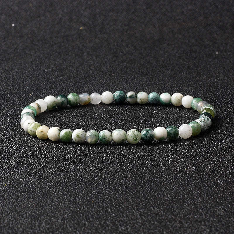 4mm Natural Stone Bead Stretch Bracelet for Men & Women – Agate Lava Handmade Reiki Crystal Jewelry