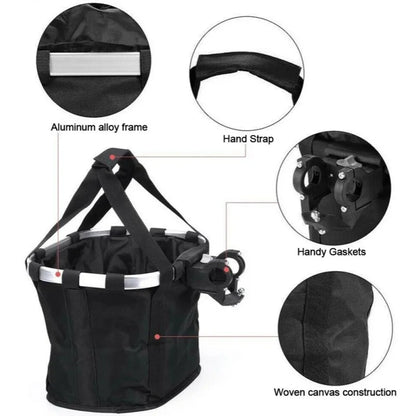 2-in-1 Bicycle Front Basket & Small Pet Carry Pouch – Detachable MTB Handlebar Foldable Bag, 5KG Load