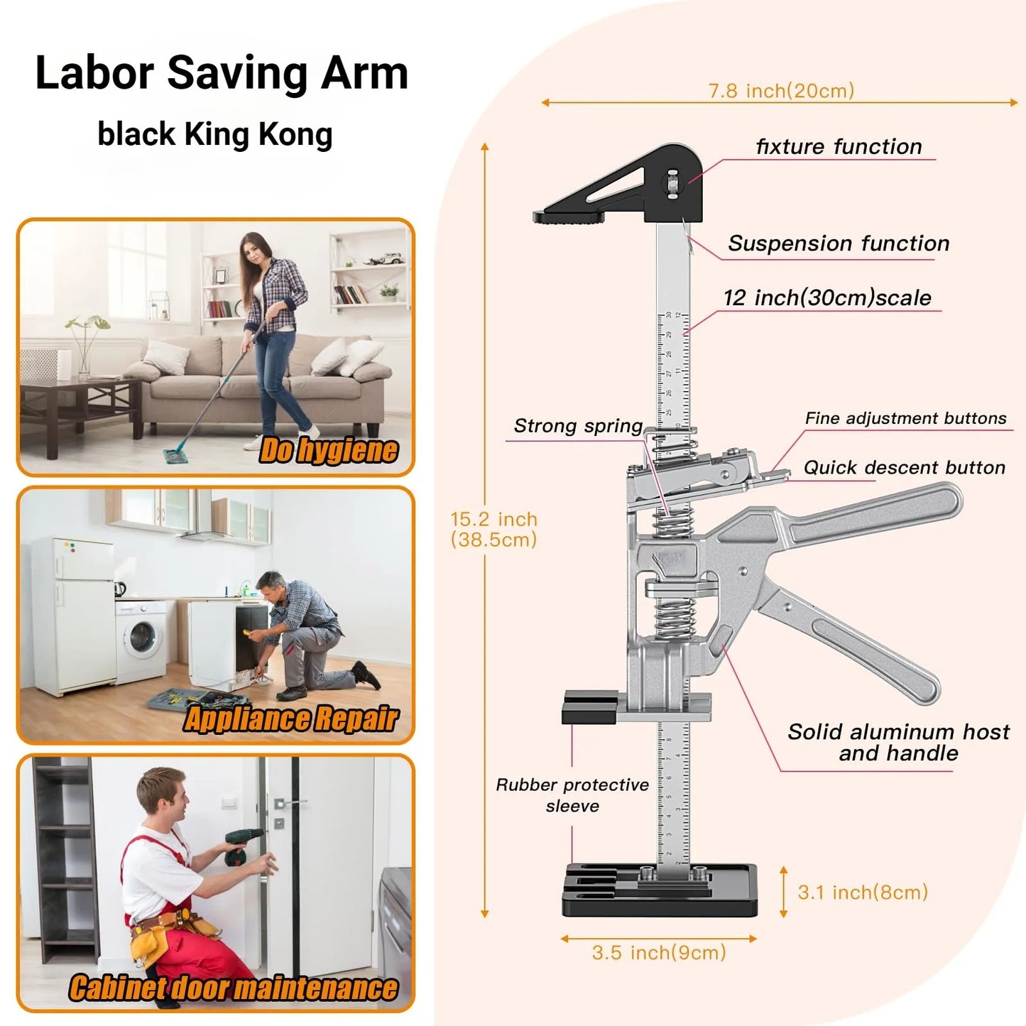 2-Pack Labor Saving Arm Jacks – 15.2" Aluminum Hand Lifting Tools with Bag for Furniture, Window & Door Installation