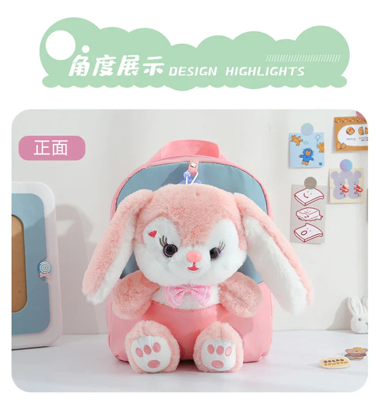 Plush 3D Rabbit Backpack for Kids – Cute Bow Tie Cartoon School Bag for Boys & Girls