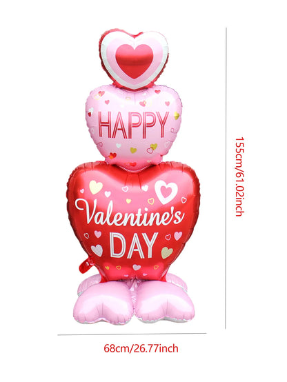 Happy Valentine’s Day Heart Balloon Stand Set – Love Bear & Heart-to-Heart Balloons Wedding Party Decoration