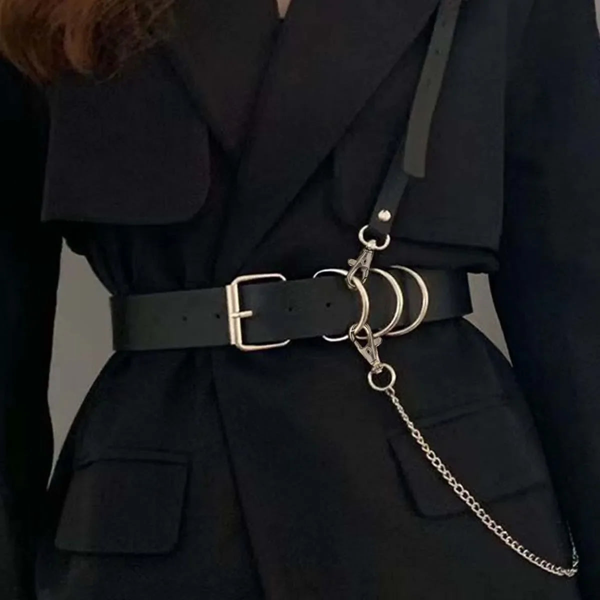 Women’s Punk Chain Belt – Adjustable Street Style Gothic Harness Strap Fashion Accessory