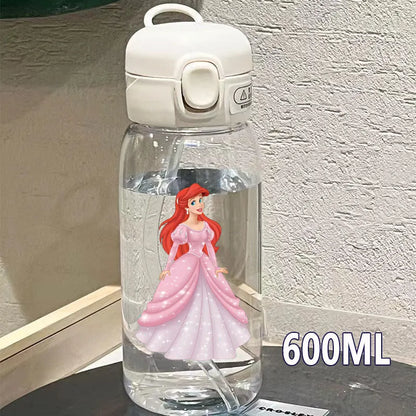 600/400ML Mermaid Princess Water Cup – Portable Transparent Plastic Sport Bottle for Kids