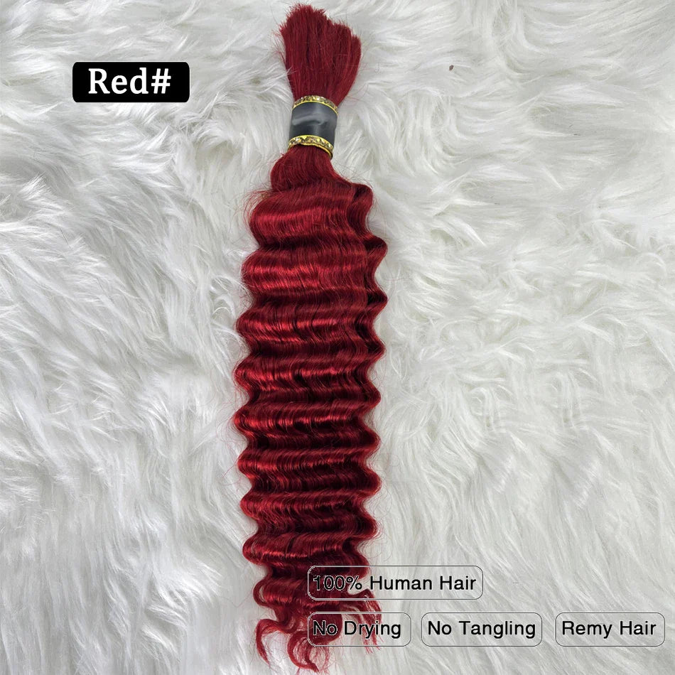 Pre-Colored Brazilian Deep Wave Bulk Human Hair - No Weft, Remy Hair Extensions, 14-28 Inch for Crochet Braids