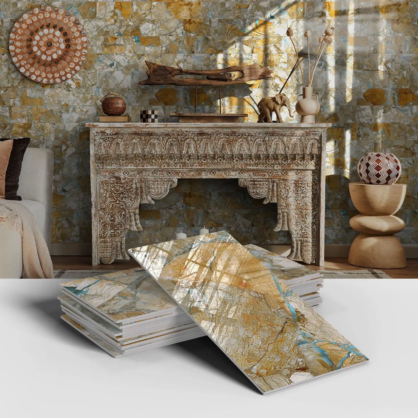 16PCS Marble Pattern Wall Stickers - Waterproof Oil-Proof PET Foam Kitchen Backsplash & Decorative Wallpaper Panels