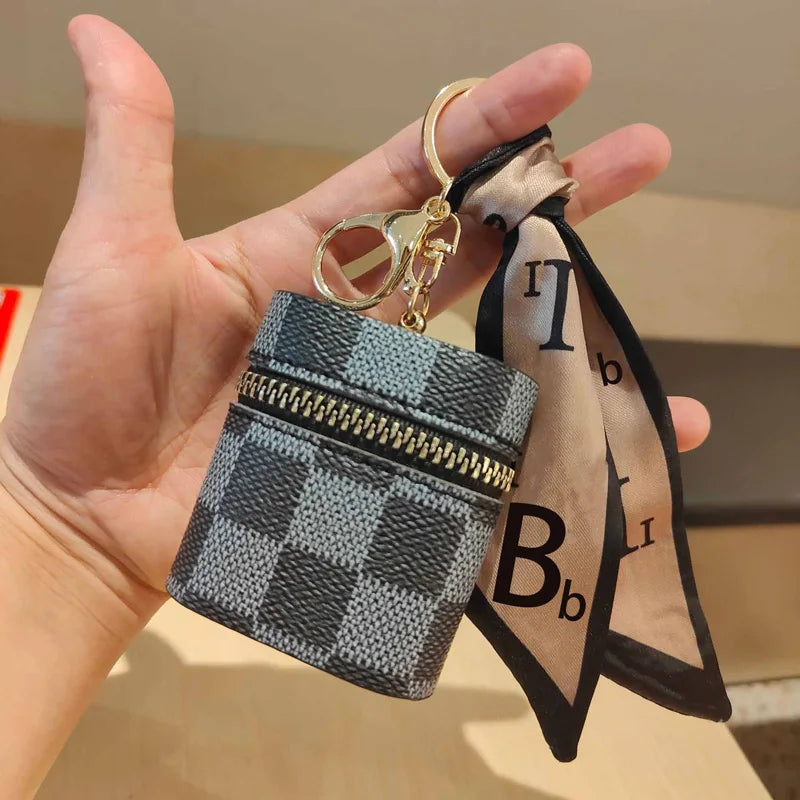 Mini Striped Textured Bucket Bag – AirPods & Small Items Case with Coin Purse and Hook (Fits AirPods 1/2/3/4/Pro)
