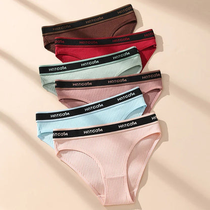 6 Pcs Women’s Cotton Panties Set - Soft Breathable Stretch Briefs Sexy Black Underwear Female Lingerie