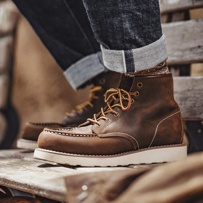 Maden Vintage 875 Ankle Boots – Durable Leather High-Top Cowboy & Safety Work Boots for Men, Winter Round Toe