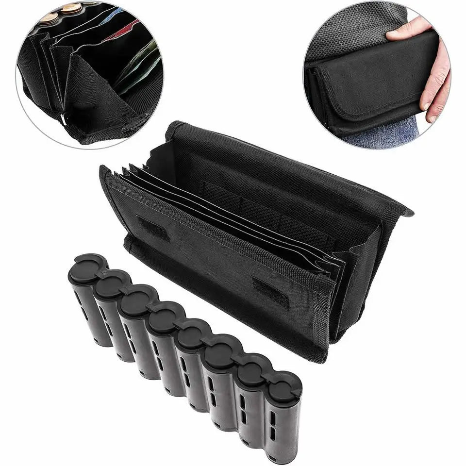 6-Slot Euro Coin Dispenser Wallet – Zipper Pocket Driver & Waiter’s Purse, Coin Sorter & Cash Collector