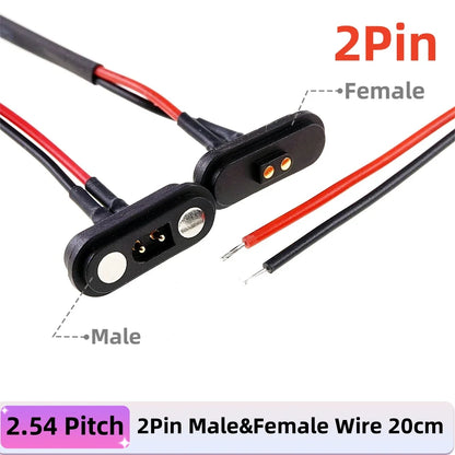 2A Waterproof Magnetic Pogo Pin Connector – 2.54mm Spring-Loaded DC Power Socket, 2-6 Positions
