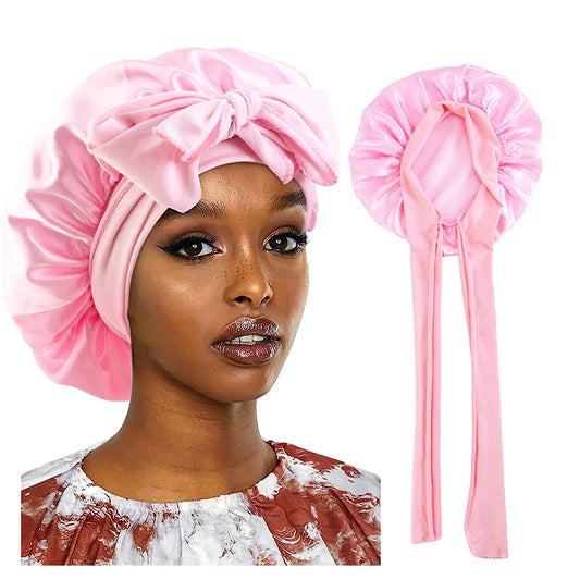 Satin Sleeping Cap for Women - Silky Bonnet with Wide Stretch Band, Solid Nightcap for Hair Care and Shower